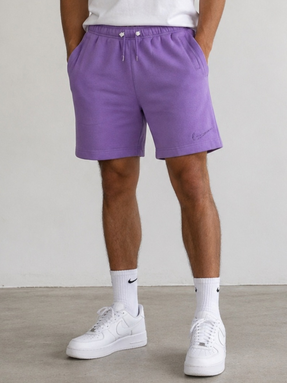 Nike Vivid Purple Solo Swoosh Men's Fleece Drawstring Baller Gym Shorts (M)